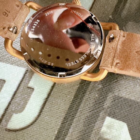 Fossil ES4335 Commuter Women Rose Gold Leather Date Quartz Watch